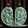 Natural Jade Phoenix and Dragon Pendant Necklace