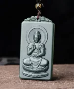 Natural Jade Buddha Two Sided Pendants Necklace