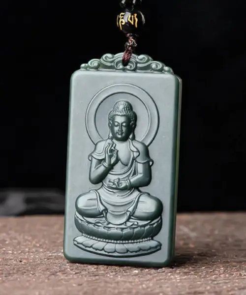 Natural Jade Buddha Two Sided Pendants Necklace