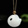 Handcrafted Swan Natural Jade 18K Gold Pendant Necklace