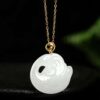 Handcrafted Swan Natural Jade 18K Gold Pendant Necklace