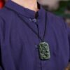 Nine Dragon Two Sided Natural Jade Pendant Necklace
