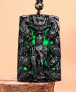 Nine Dragon Amitabha Buddha Medal Natural Black Jade Pendant Necklace