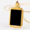 Natural Black Jade Simple Rectangle Medal S925 Pendant Necklace