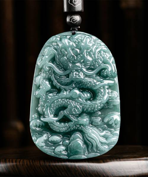 Natural Jade Two Sided Mighty Dragon Medal Pendant Necklace