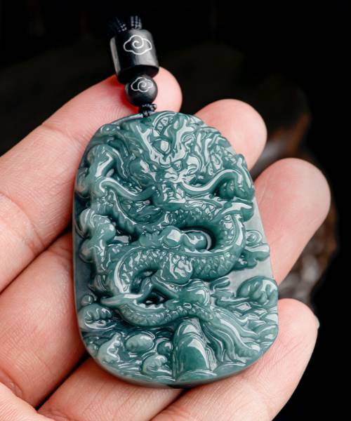 Natural Jade Two Sided Mighty Dragon Medal Pendant Necklace