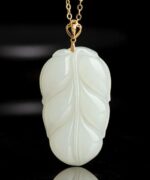 18K Gold Pendant Bail Handcrafted Leaf Design Natural Jade Jade Pendant Necklace