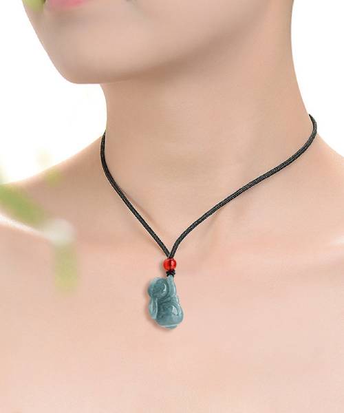 3D Carved Zodiac Rabbit Natural Type A Jade Pendant Necklace