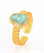 Texture Twill Gourd Design Genuine Type A Jadeite Jade S925 Open Ring