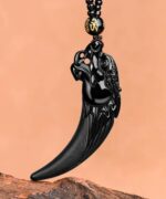 Dragon Tooth Carving Natural Black Jade 100% A Type Omphacitic Jadeite Pendant Necklace