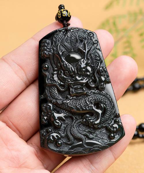 Dragon Medal Natural Black Jade 100% Type A Jade Pendant Necklace