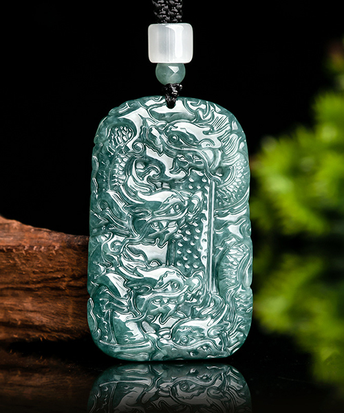 Natural Jade Nine Dragon Medal Two Sided Pendant Necklace