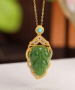 Turquoise Jasper Leaf Design S925 Zircon Natural Jade Pendant Necklace