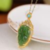 Turquoise Jasper Leaf Design S925 Zircon Natural Jade Pendant Necklace