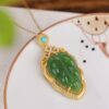 Turquoise Jasper Leaf Design S925 Zircon Natural Jade Pendant Necklace