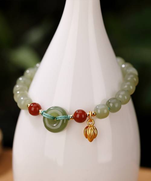 6mm Bead S925 Lotus Pod Natural Jade Donut Ring South Red Agate Hand String - Image 3