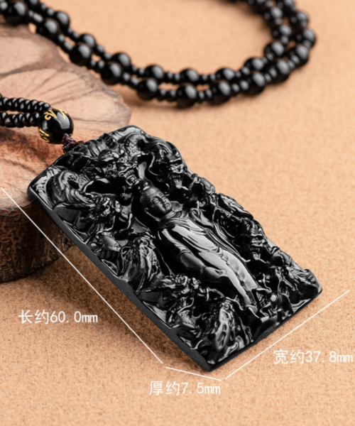 Nine Dragon Amitabha Buddha Medal Natural Black Jade Pendant Necklace