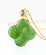 18K Gold Inlay Four Leaf Clover Jade Pendant Necklace