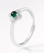 Flower Design Zircon Genuine Jade S925 Open Ring