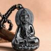 Amitabha Buddha Black Jade Pendant Necklace