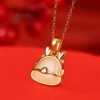 S925 Natural Jade Cute Dragon Gold Pendant Necklace