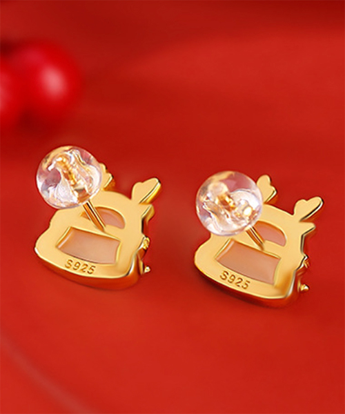 S925 Natural Jade Dragon Gold Earrings