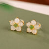 Natural Jade Flower S925 Gold Earrings
