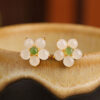 Natural Hetian Jade Flower S925 Gold Earrings