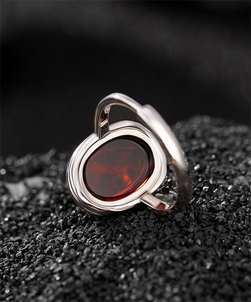 Natural Amber Bloody Cabochon Design S990 Open Ring