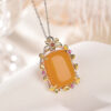 Natural Amber Flower Design S925 Pendant Necklace