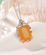 Natural Amber Flower Design S925 Pendant Necklace