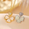 Natural Jade Luck Four Leaf Clover S925 Pendant Necklace
