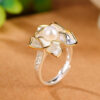 Natural Pearl Rose Design S925 Open Ring