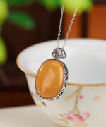Natural Amber Cabochon Design S925 Pendant