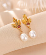 Natural Pearl Leaf Design S925 Earrings