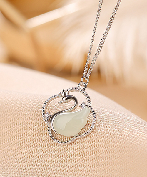 Natural Jade Swan S925 Pendant Necklace