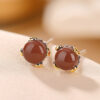 Natural South Red Agate Round Design S925 Earrings