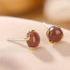 Natural South Red Agate Round Design S925 Earrings