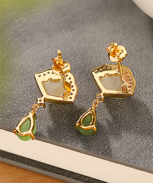 Natural Jade Shell Water Drops Design S925 Earrings