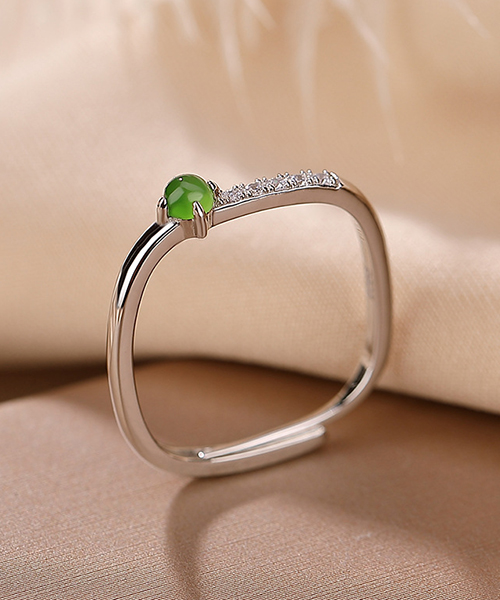 Natural Jade Simple Design S925 Open Ring