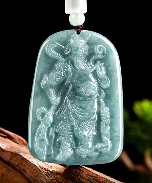 Natural Jade Guan Gong Pendant Necklace