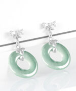 S925 Natural Jade Donut Ring Earrings