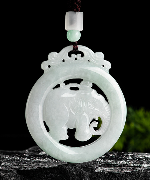 Natural Jade Elephant Hollow Pendant Necklace