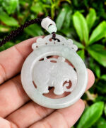 Natural Jade Elephant Hollow Pendant Necklace