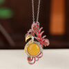Natural Amber Enamel Phoenix S925 Pendant Necklace