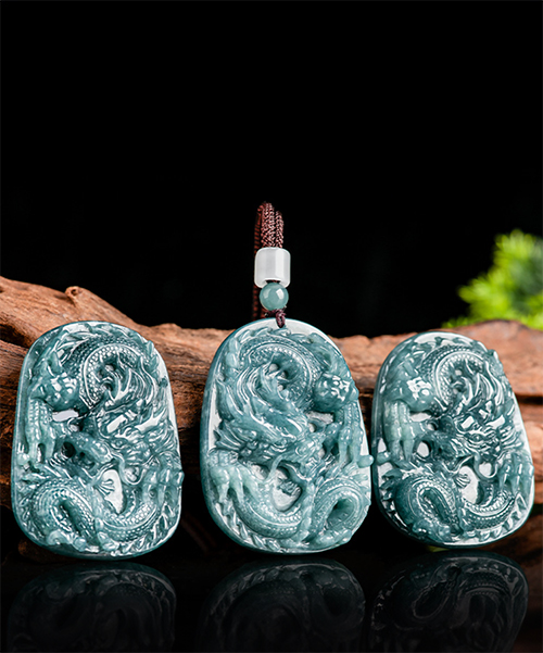 Natural Jade Dragon Both Sided Design Pendant Necklace