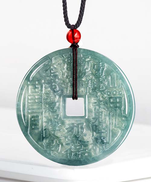 Natural Jade Chinese Words Donut Ring Pendant Necklace