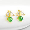 S925 Natural Jade Cherry Gold Earrings