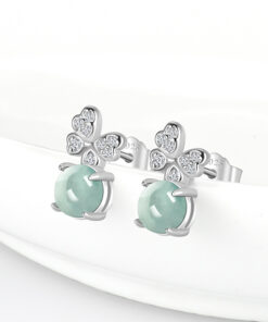 S925 Natural Jade Butterfly Earrings