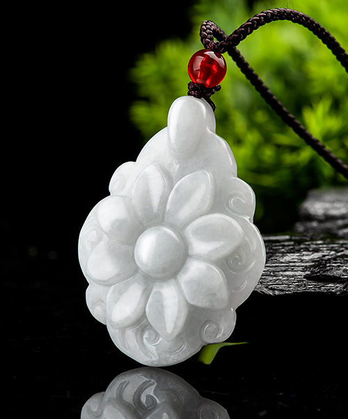 Natural Jade Longevity Flower Pendant Necklace
